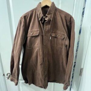 Brown Mens Large Tall Carhartt LS Heavy Weight Cotton Twill Shirt